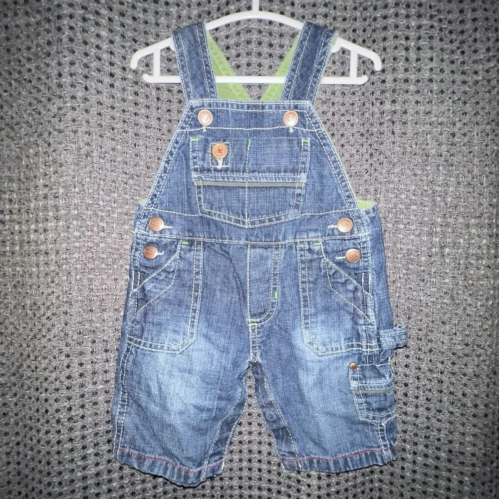 Oshkosh 3M Genuine Denim Bib Overall Baby Snap One Piece Blue Country Photo Prop